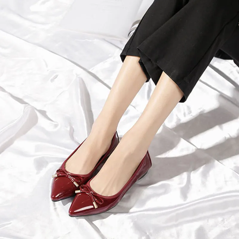 

SNURULAN Pointed Toe Women Flat Shoes Sexy Western Style Shoes Women Daily Party Bow Tie Leather Woman Soft Shoes Size 35-41