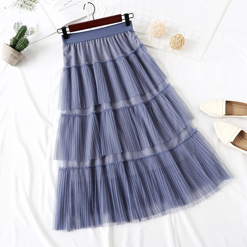 Весенне-летняя многослойная юбка-макси из фатина карамельного цвета Женская