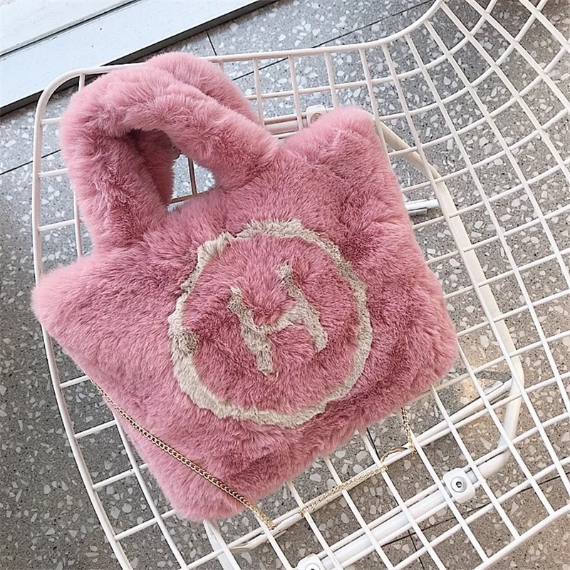 Зимняя новая модная сумка через плечо женская на цепочке большая плюшевая зимняя