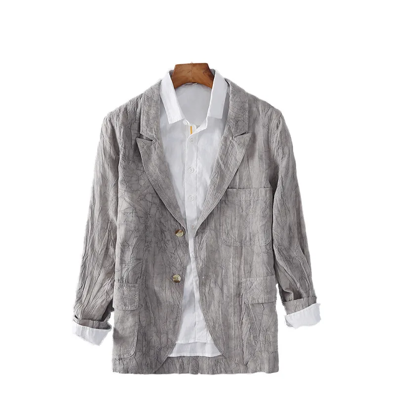 

2021men's Autumn New Linen Leisure Suit Comfortable Double Buckle Solid Color Breathable men blazer