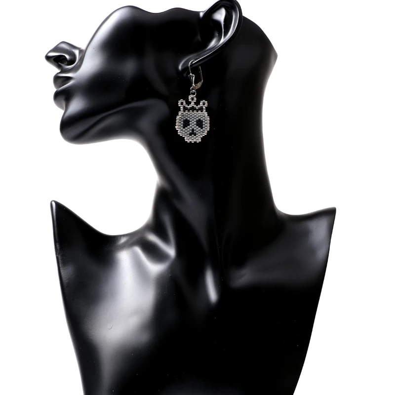 Серьги Fairywoo женские в виде черепа Миюки с бисером винтажном стиле | Украшения и