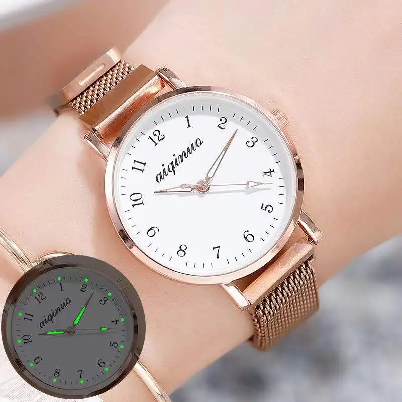 

Часы женские кварцевые с японским механизмом, простые водонепроницаемые с сетчатым браслетом из нержавеющей стали цвета розового золота, 1 ...