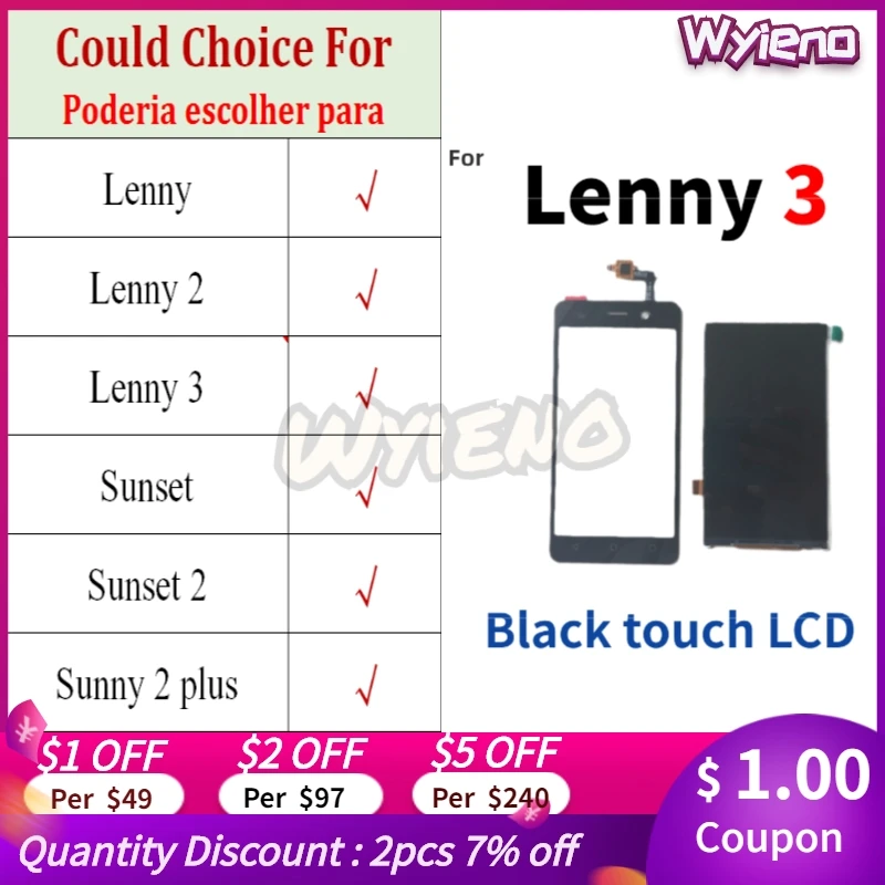 Wyieno черный для Wiko Lenny 2 3 Sunset Sunny Plus Jimmy ЖК дисплей сенсорный экран сенсорная панель