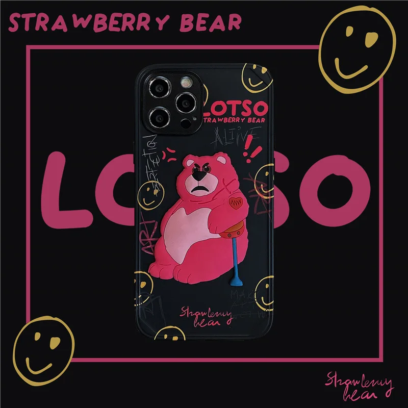 cute lotso iphone 12 pro max case 3d silicone kawaii disney cartoon pink bear iphone 11 pro max cases for women free global shipping