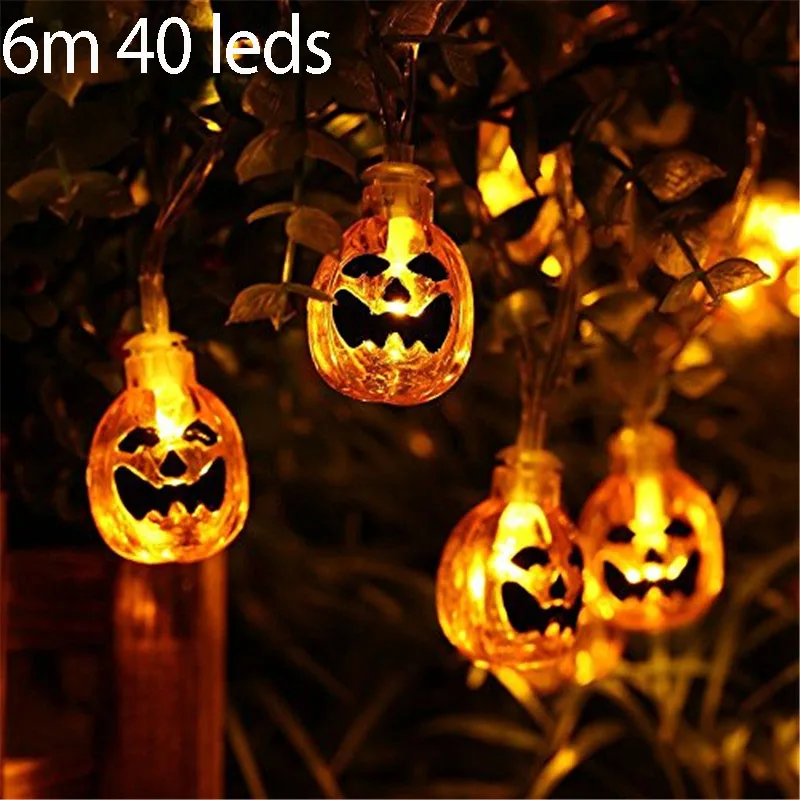6M 40 Leds Тыквенные фонарики светодиодный фонарь-гирлянда батарея Рождество Хэллоуин Забавный страшный призрак сад домашнее Праздничное оформление - Испускаемый цвет: 6M 40 Leds