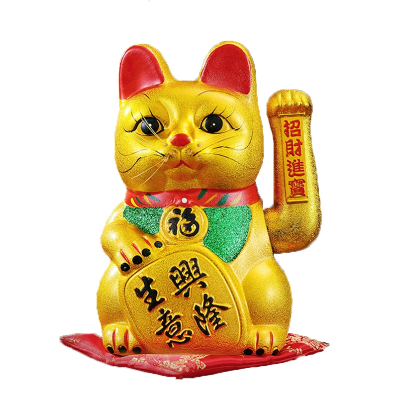 

Cute 7inch Gold Ceramic Lucky Cat Figurines Feng Shui Wealth Ornaments Electric Waving Shaking Hands Home Decoration Accessories