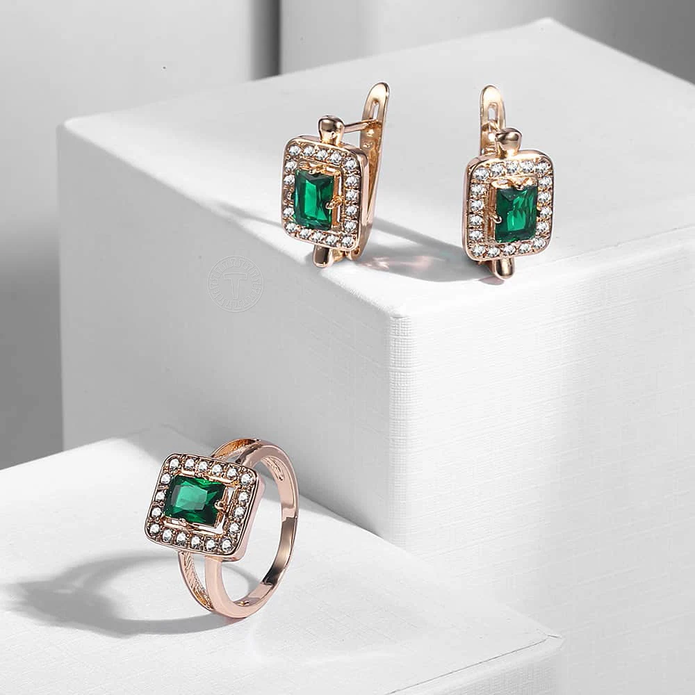 Комплект женских колец из розового золота 585 пробы с фианитом|cubic zirconia jewelry set|jewelry