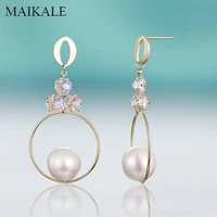 maikale high quality round zircon dangle earrings for women copper fashion jewelry 2021 original korean pearl earring wholesale