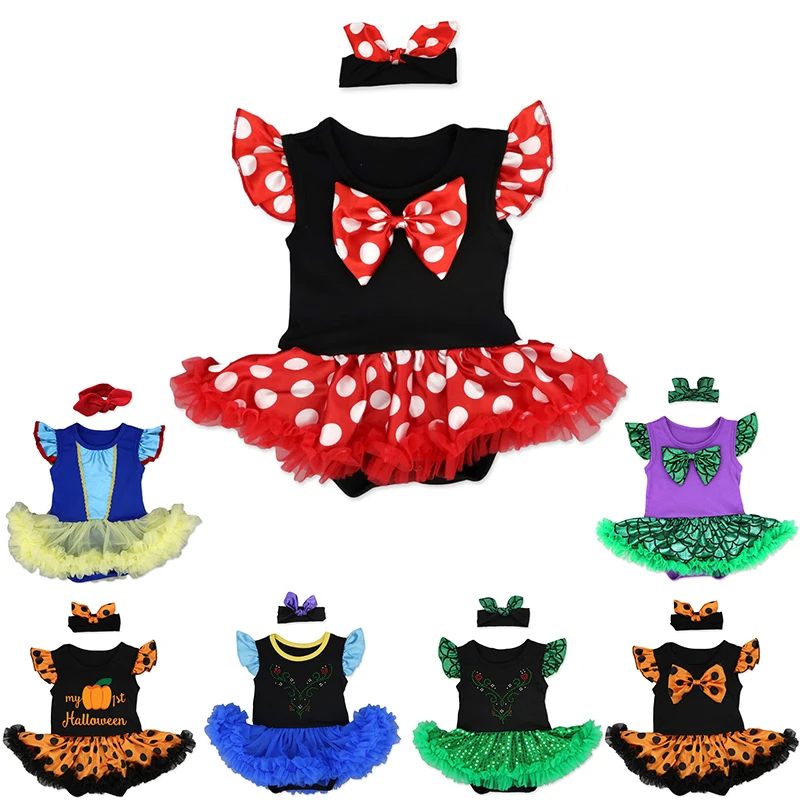Vestido de Mickey con volantes para niña, Pelele de Minnie para Halloween, Blancanieves, Anna, vestidos de fiesta de Navidad, disfraz de princesa de algodón para recién nacido