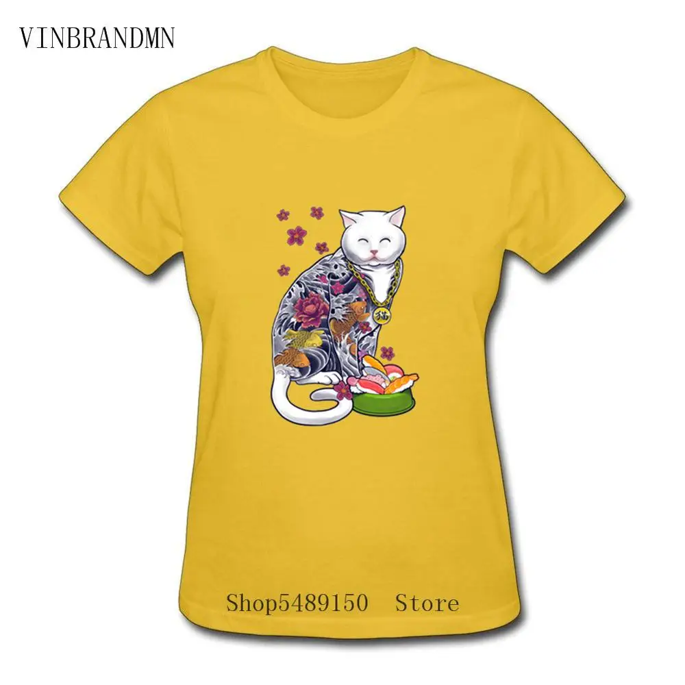 2020 забавные японские якудза котенок Футболки женские летние хип хоп