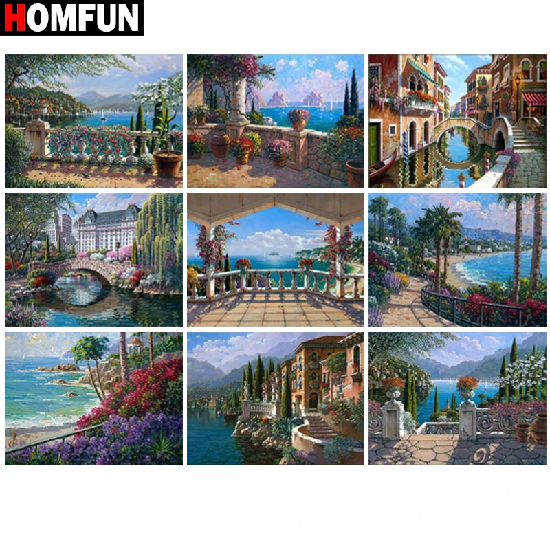 Алмазная живопись HOMFUN вышивка крестиком красивый пейзаж море полноразмерная