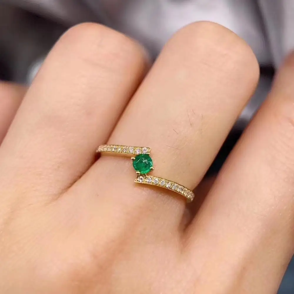 

Simple compact staggered Natural green emerald gem ring S925 silver natural gemstone ring girl women party gift fine jewelry