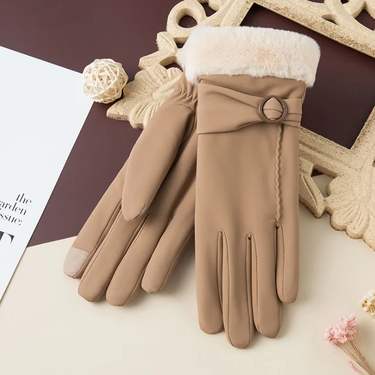 

Winter Ladies Simple Solid color Gloves Thickened Plus Velvet Windproof Waterproof Warm Outdoor Cycling Screen