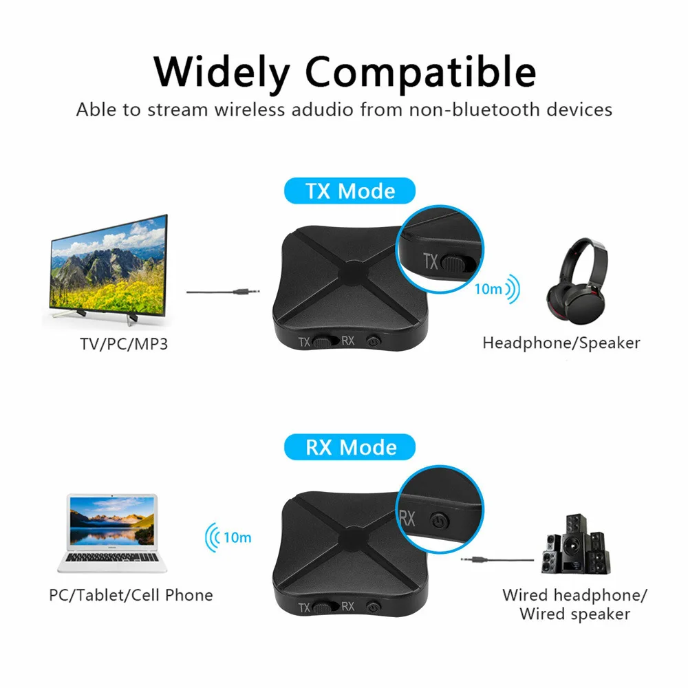 2 in 1 real stereo bluetooth compatible 4 2 receiver transmitter bluetooth wireless adapter audio with 3 5mm aux for tv mp3 pc free global shipping