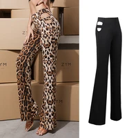 latin dance pants for women hollow out waist sexy cha cha tango ballroom dance clothes competition wear flare trousers dnv14268