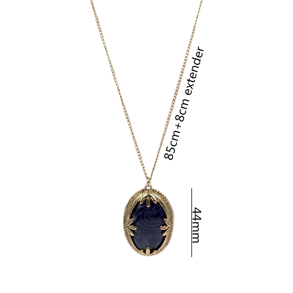 Bohemia Antique Gold Color plating Marble Navy Stone Enfold Pendant Long Necklace For Women Lady Sweater Decoration Europe Spain | Украшения