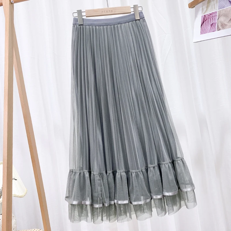 Женская плиссированная юбка [EWQ] черная выше колена из разноцветного фатина с