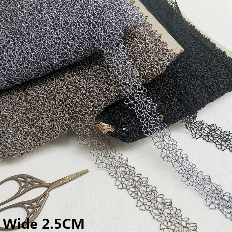 

2.5CM Wide Exquisite Black Brown Gray Polyester Hollow Out Embroidered Collar Neckline Trim Lace Applique DIY Handicraft Sewing