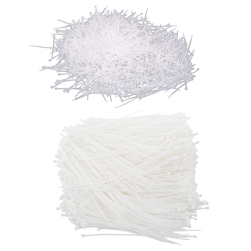 

2000 шт. белые нейлоновые застежки-молнии для кабеля, самоблокирующиеся застежки-молнии для кабеля, 1000 шт. 60 мм X 2 мм и 1000 шт. 3 мм X 150 мм