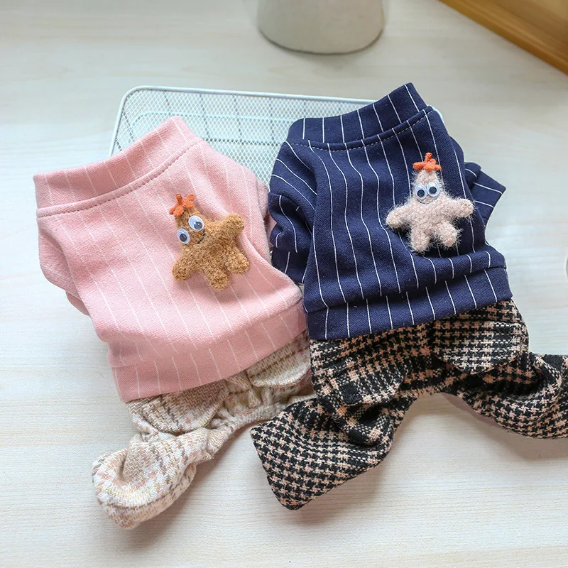 

Pants Jumpsuit Pups Overalls For Small Dogs Apparel Autumn Winter Dog Clothes Pet Cat Coat Starfish Pattern Plaid