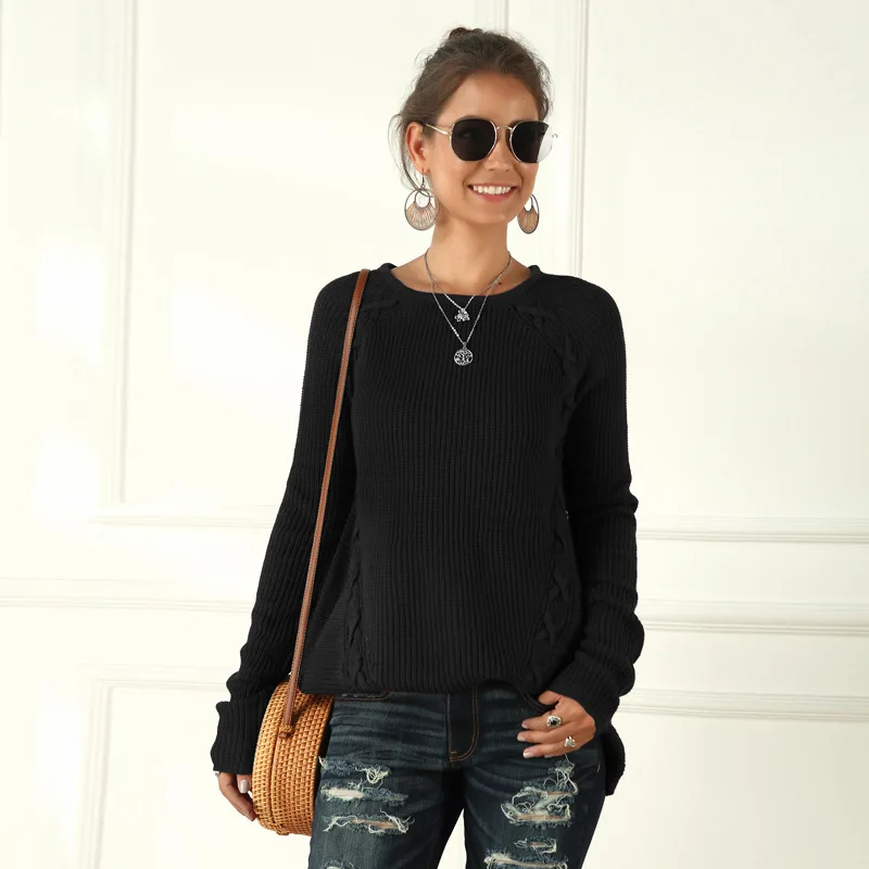 

2021 hot sale fall/winter pullover sweater European and American plus size women's irregular drawstring long sleeve sweater