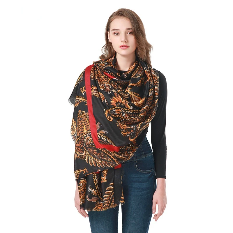 

2021 Luxury Winter Scarf Women New Big Cashew Nut Plus Gold Snud Female Satin Print Scarves for Ladies Tippet Shawl Warm Hijab