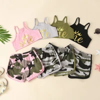 2022 summer new childrens clothing printed fashion vest suspenders camo shorts two piece set baby girl clothes fashion clothes