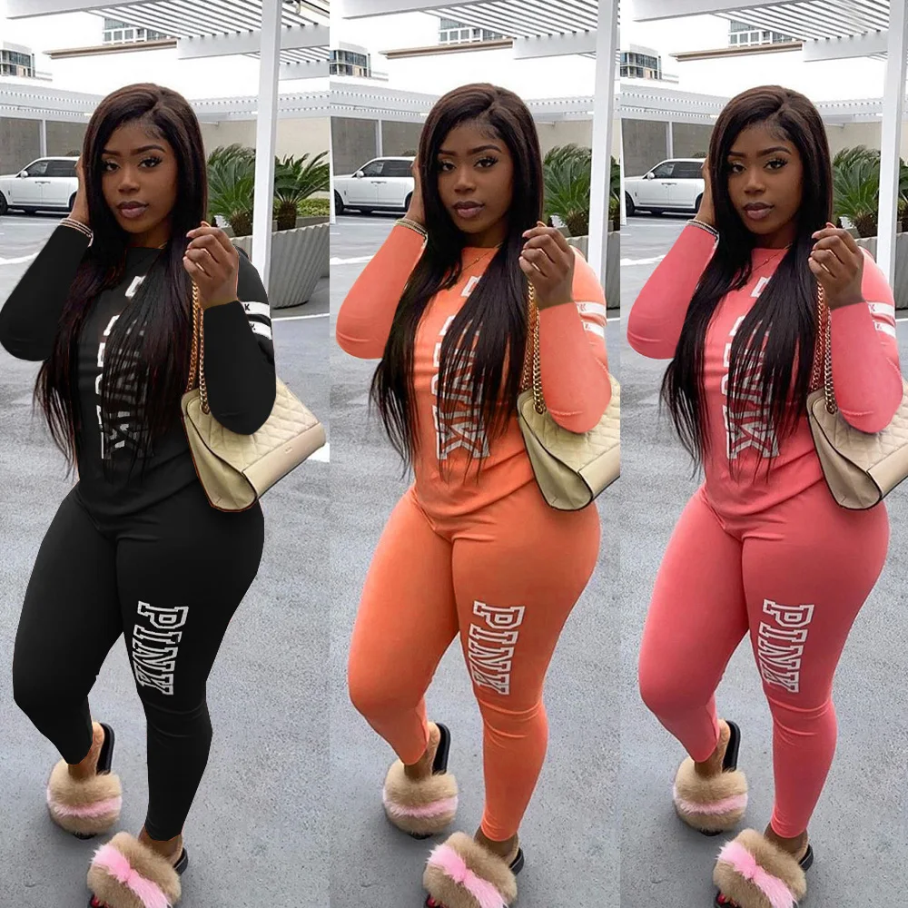 Размера плюс весенние женские комплект с надписью розовый буквенным принтом