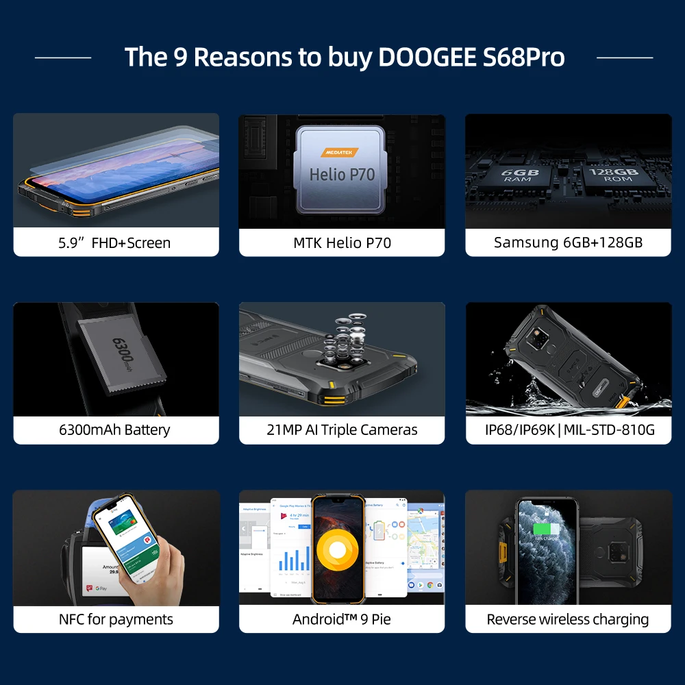 Защищенный смартфон DOOGEE S68 Pro 6 ГБ + 128 Восьмиядерный 21-мегапиксельная камера