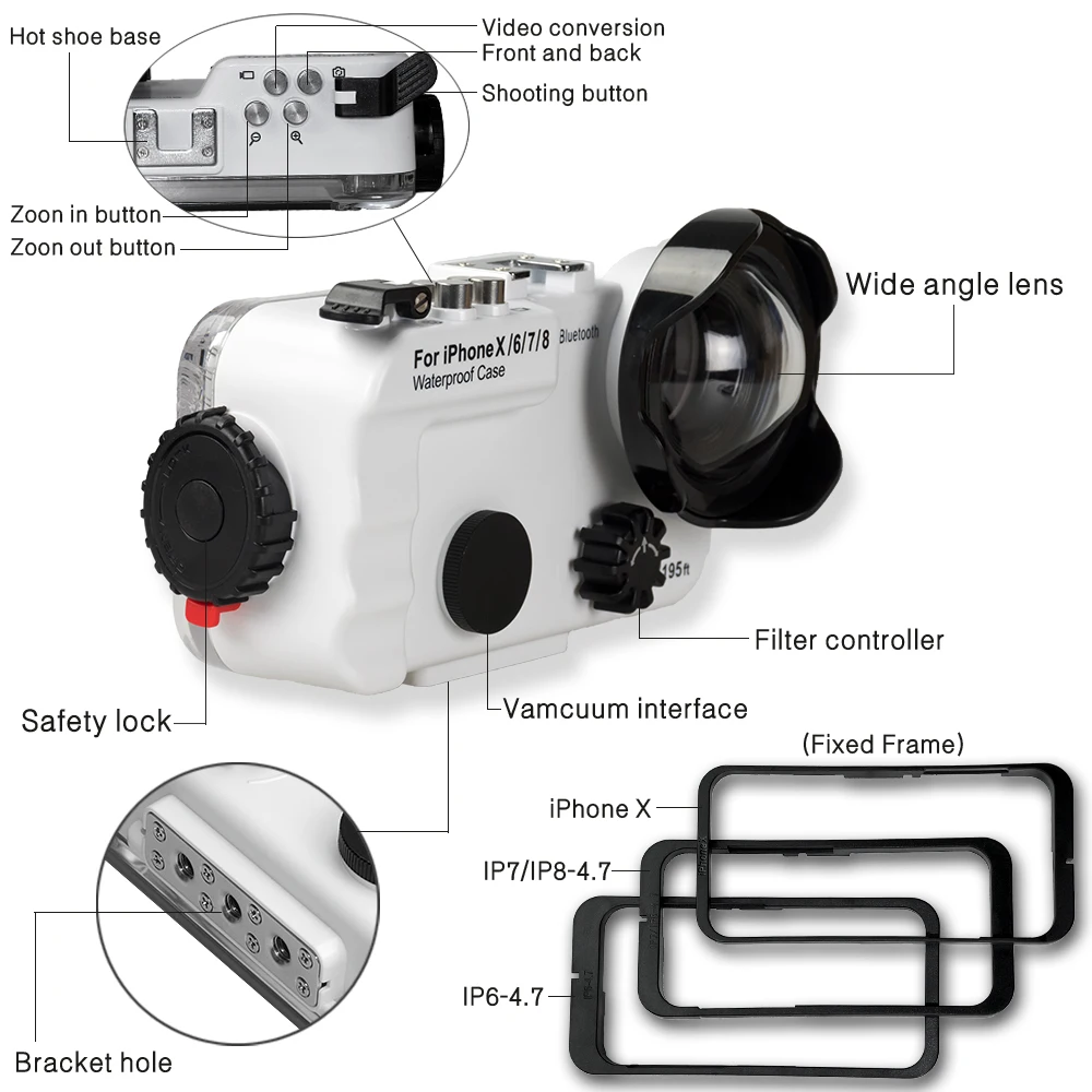 Подводный Водонепроницаемый Дайвинг чехол для телефона iPhone X/6/7/8 (60 м/195ft] Фото