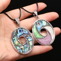 natural oval abalone shell mother of pearl shell wax thread necklace pendants for women jewelry gift length 55cm size 34x48mm