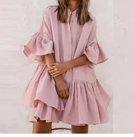 2021 solid casual summer dress loose plus size half sleeves daily simple dresses robes