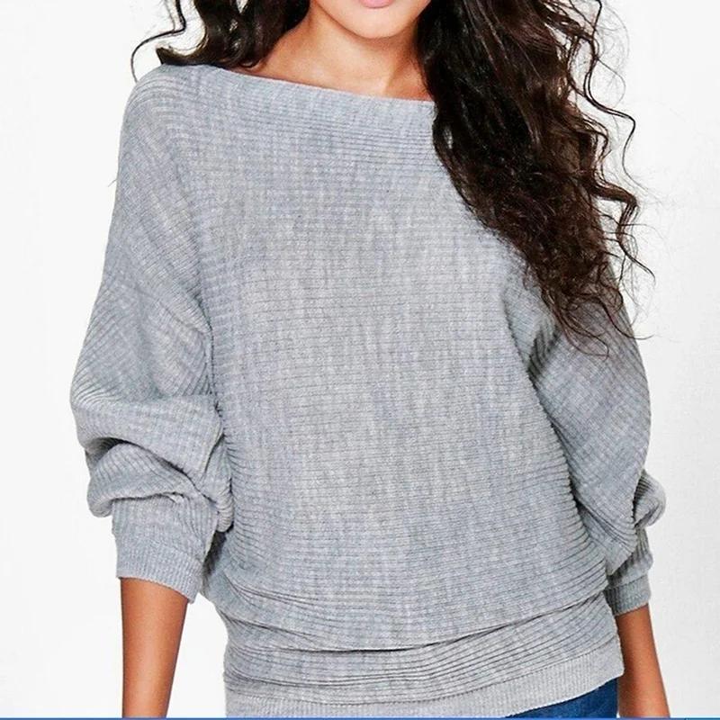 

Spring Loose Knitted Pullovers Sweater Tops Women Fashion O-Neck Long Sleeve Ladies Knitted Pullover Jumper Bat Wing Casual Top