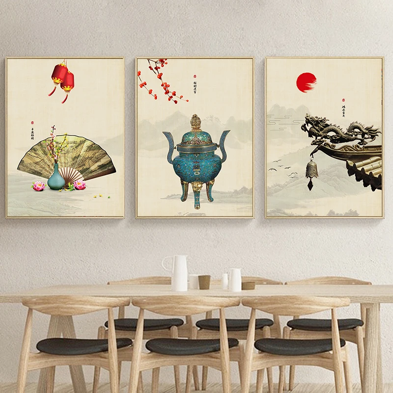 Новый веер и штатив в китайском стиле чернильные картины старинное здание