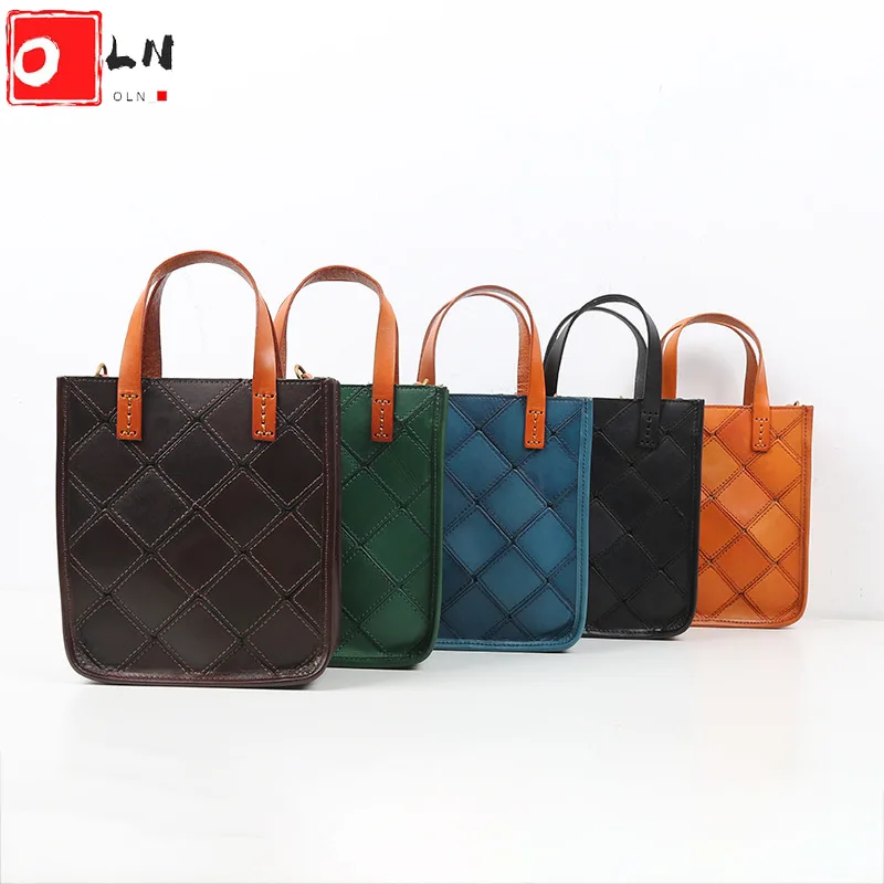 

Patchwork Embroidery Tote Bags for Women Vintage Designer Vegetable Tanned Leather Shopper Bag Luxury Cowhide Shoulder Handbag