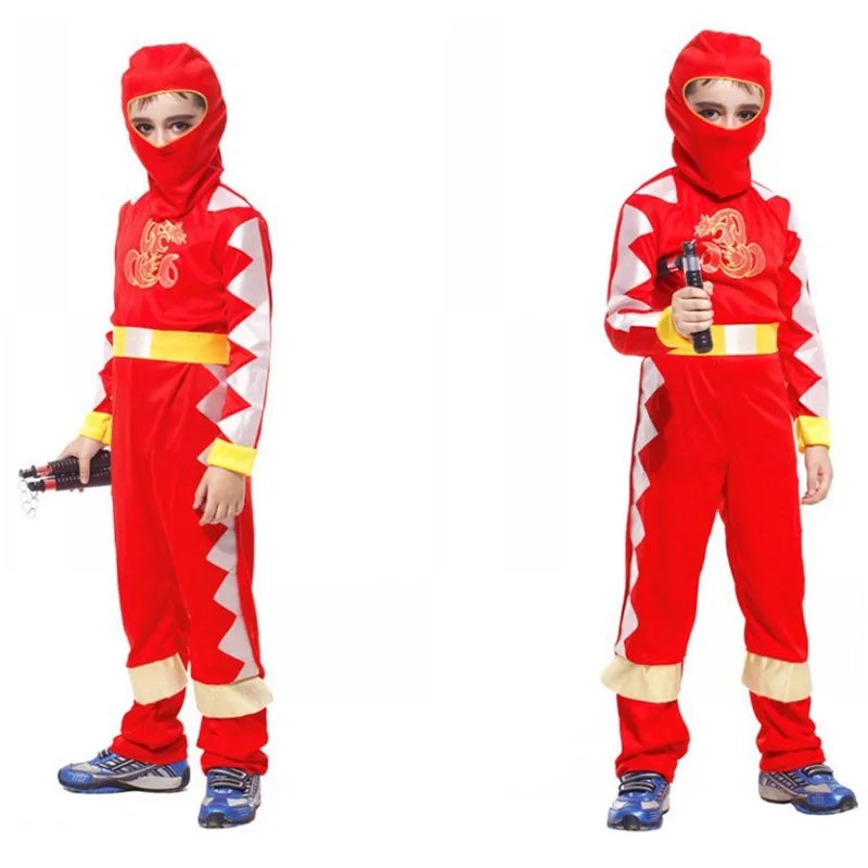 

Red M-XL Boys Halloween Ninja Costume for Kids Children Warrior Cosplay Carnival Purim parade Stage Role Play party dress