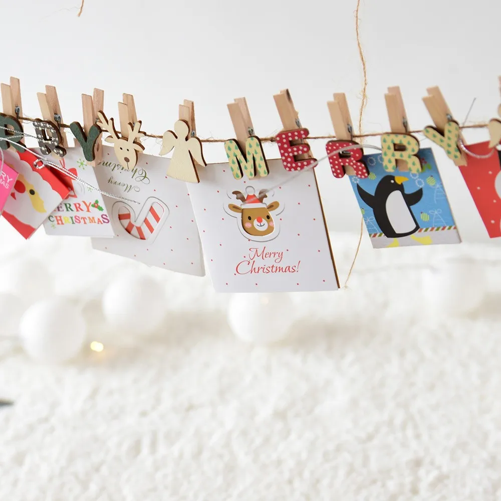 Мини прищепки для фотографий из натурального дерева рождественские буквы