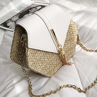 white Новые соломенные сумки для женщин pu кожаная сумка шестиугольник MulitStyle летняя плетеная пляжная богемная плетеная Сумка bolso mimbre - Цвет: white