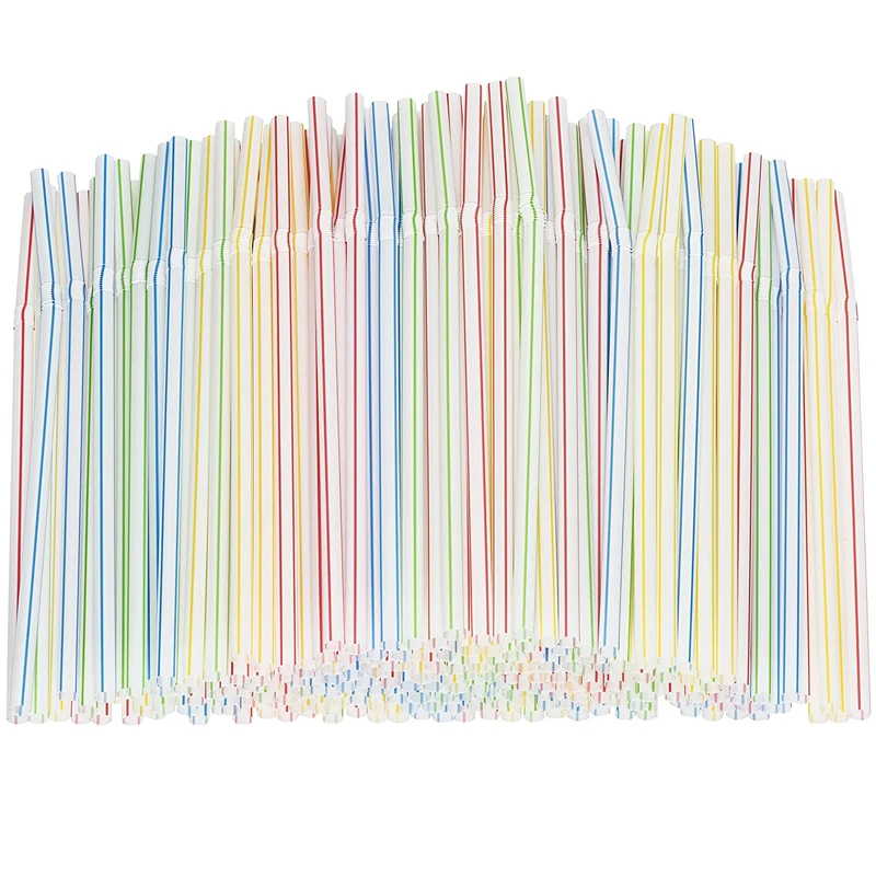 

QDRR 300 Pack Disposable Straws Flexible Plastic Straws Striped Multi Color Rainbow Drinking Straws Bendy Straw Bar Accessories