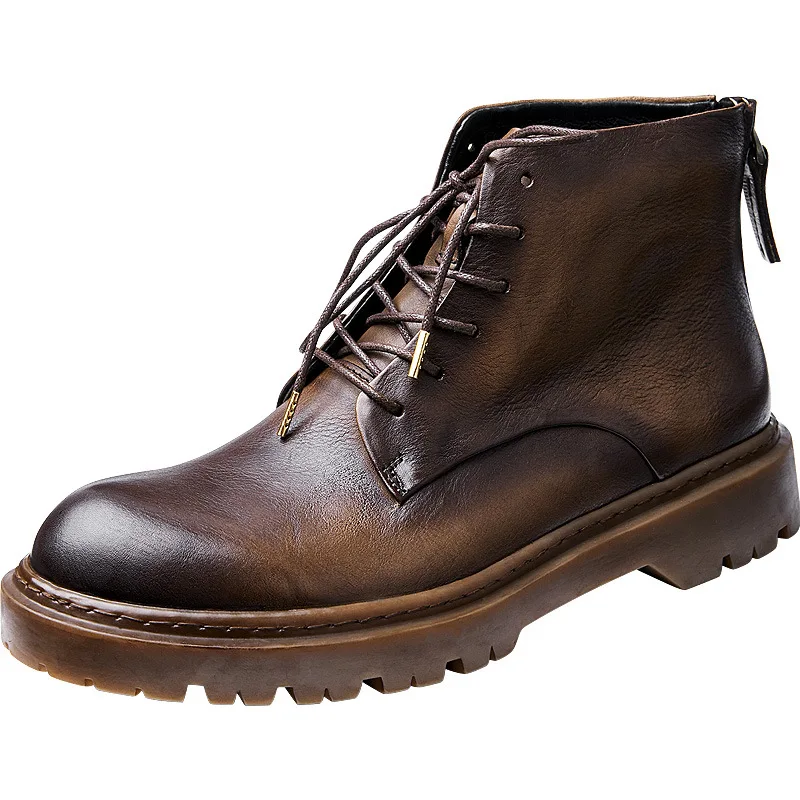

Men Boots Genuine Leather Ankle Boots Mens Cowboy Boots Mens Autumn Winter British Retro Ankle Boots High Quality Combat Boots