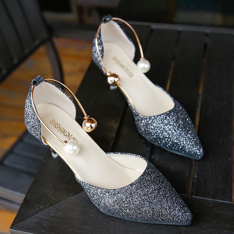 Новинка лета 2019 женская версия с натуральным жемчугом 10 см туфли на шпильке