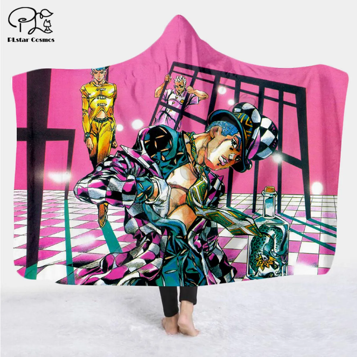 

JoJo's Bizarre Adventure Solid color Hooded Blanket Adult colorful child Sherpa Fleece Wearable Blanket Microfiber Bedding style