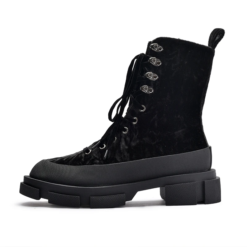 black suede Prova Perfetto г., модные черные женские ботильоны ботинки для верховой езды на толстой резиновой подошве на толстом каблуке ботинки на резиновой платформе на шнуровке, Botas Mujer - Цвет: black suede