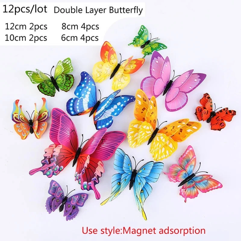 

12 Pcs/Set 3D Multicolor Butterflies Wall Sticker Kids Rooms DIY Art Wall Decoration Mariposas Fridge Stickers Home Decoration