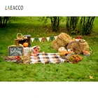 Осенний Фотофон Laeacco, зеленая луга, стог сена, тыква, ковер, листья, фоны для фотосъемки, фон для фотосъемки в лагере