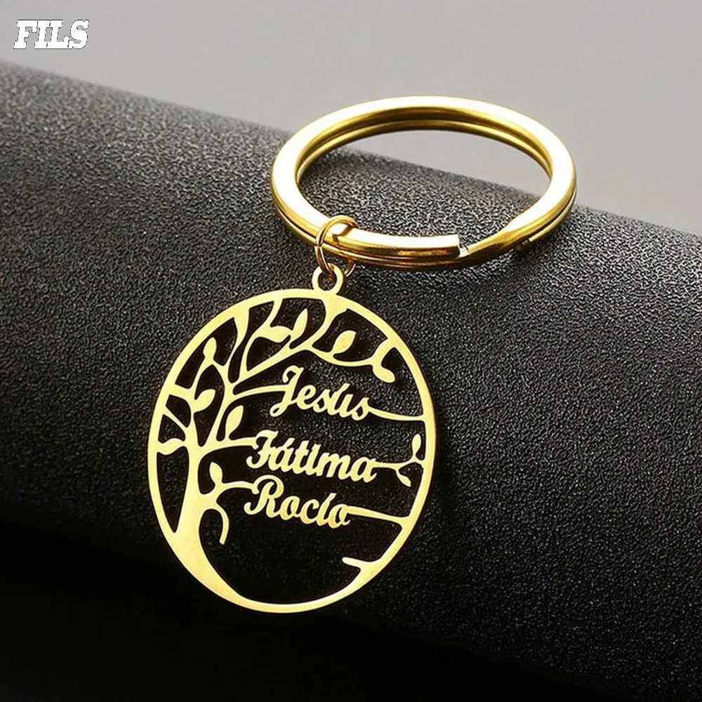 

Customized Family 1-4 Name Tree of Life Keychain Personalized Stainless Steel Round Tree Jewelry Gifts Wholesale Accessory