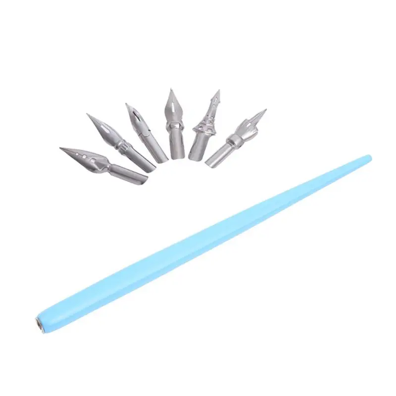 

Wooden Manga Comic English Calligraphy Fountain Dip Pen with 6 Nibs Kit for Lettering Sketching Drawing C5AE