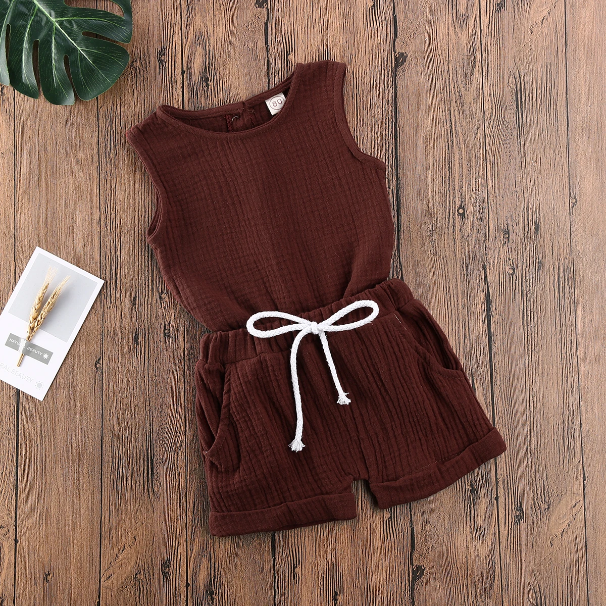 

Одежда для малышей для девочек, однотонный жилет на пуговицах без рукавов шорты из хлопка и льна из дышащего материала, комплект из 2 предмет...