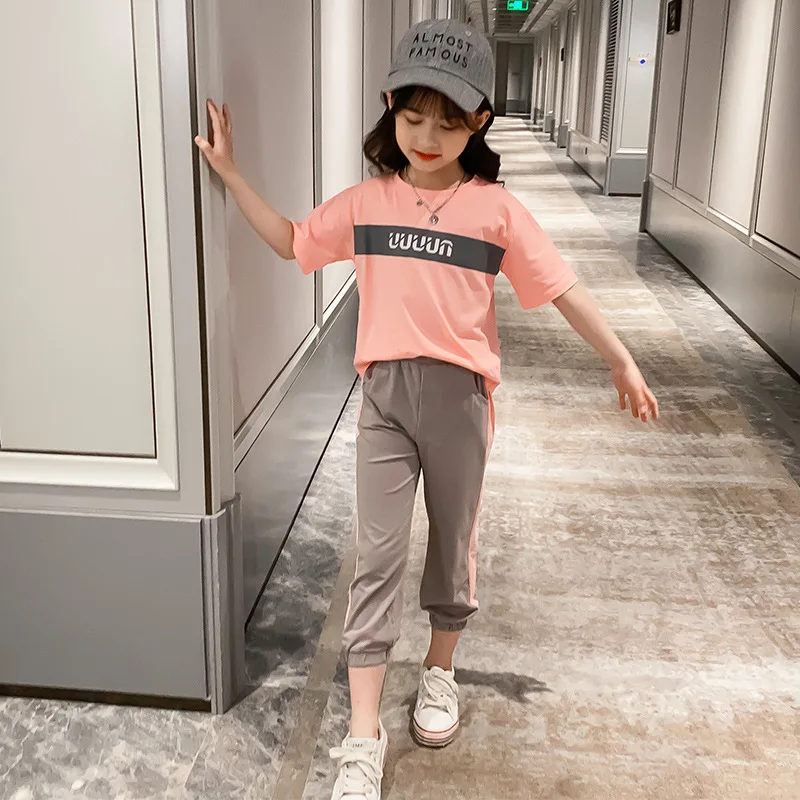 

Girls Clothes 2020 New Summer Kids Sets Short Sleeve T-Shirt + Pants Set 3- 14 Years Teenager Children Girl Clothing Sport Suits