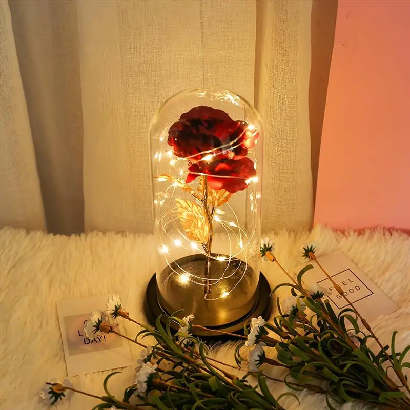 

24 k gold leaf rose valentine's day gift lamp glass lampshade LED rose light Thanksgiving anniversary of mother's day